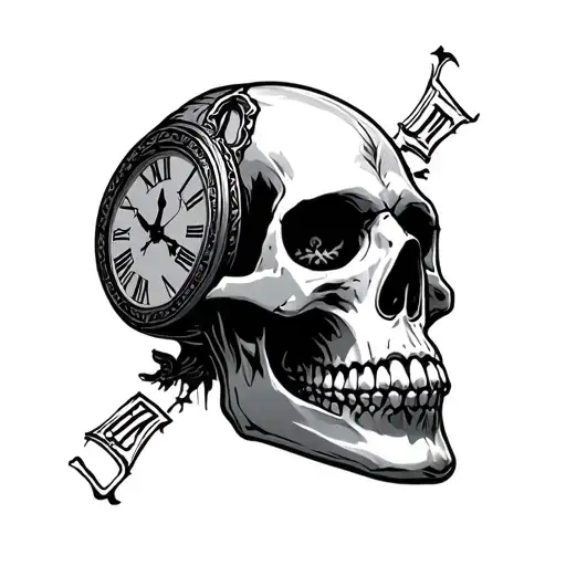 Skull With Roman Numeral Clock Tower