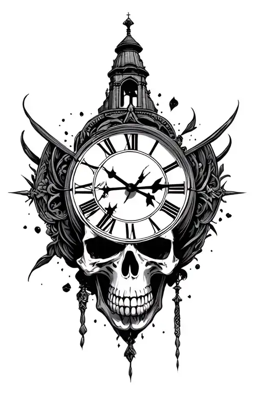 Skull With Roman Numeral Clock Tower