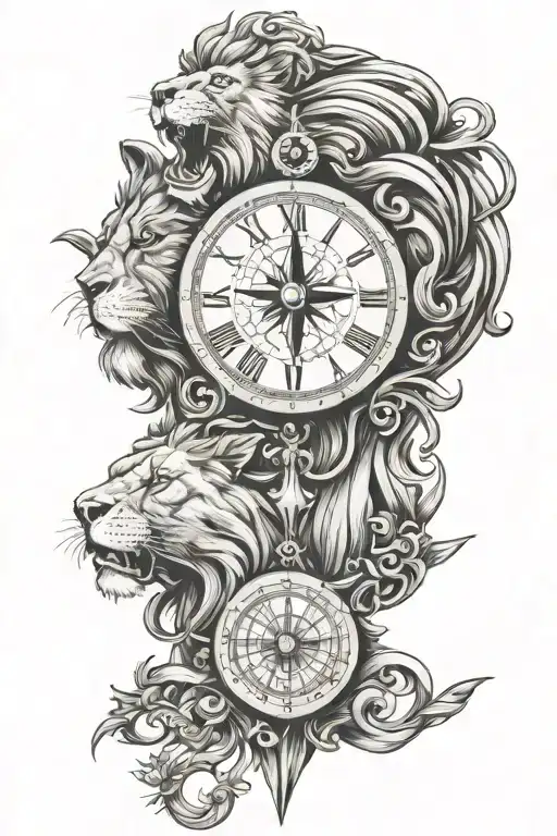 Clock Compass Lion
