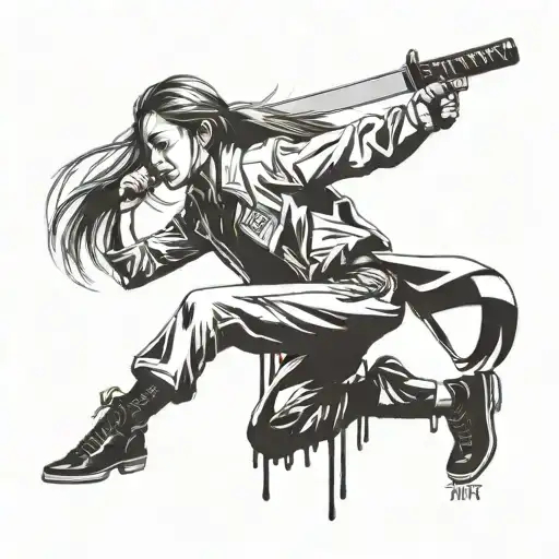 Girl Hara Kiri Kill Bill Style Black And White Illustration