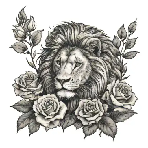 Rose Bush With A Lion In The Middle Of The Bush