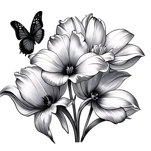 Butterflies And Tulips Black And Grey