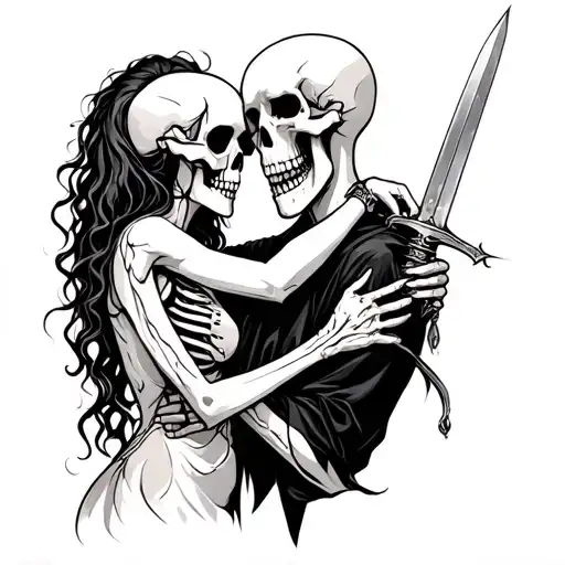 Skeleton Couple Hug Back Stab Dagger