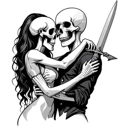 Skeleton Couple Hug Back Stab Dagger