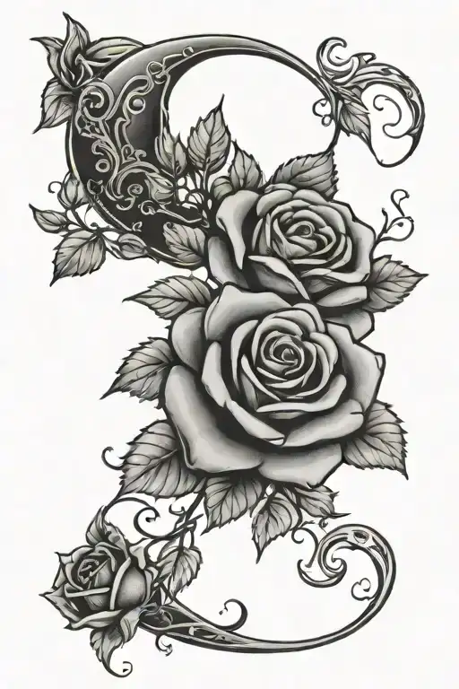 Crescent Moon And Roses