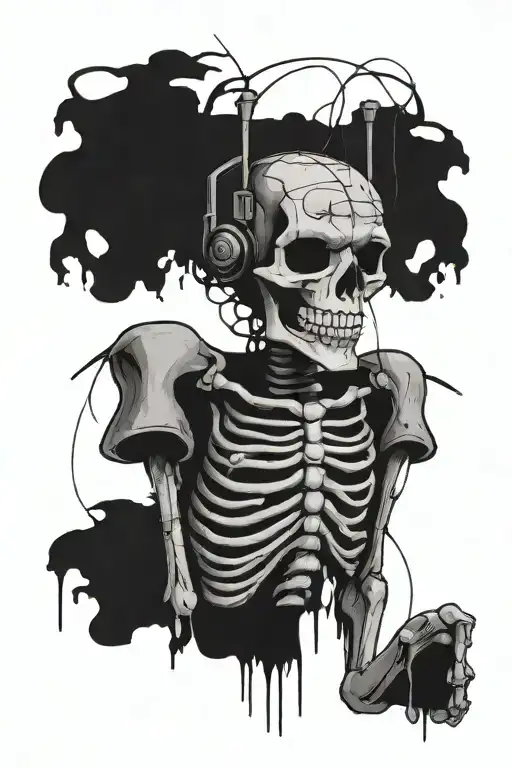 Basquiat Styled Tattoo Design Of A Skelaton Creating Music