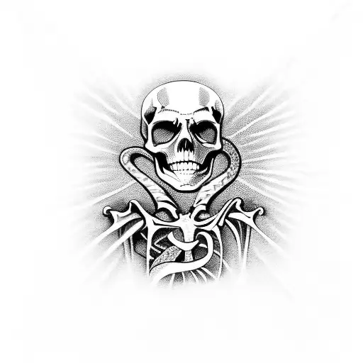 Two Skeleton Hand Peace Sings With Snake Eye In Middle