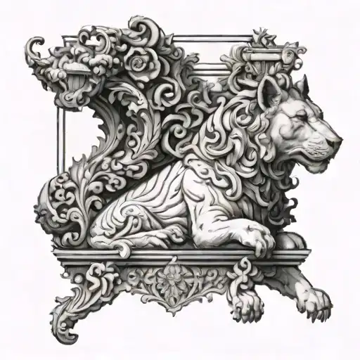 A Statue Of An Animal With Baroque Style Architectual Elements