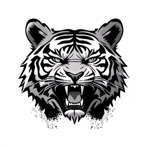 Angry Tiger Face And Cybersigillism Designs Around