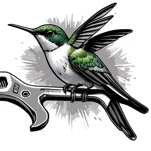 Pipe Wrench And Hummingbird Perched