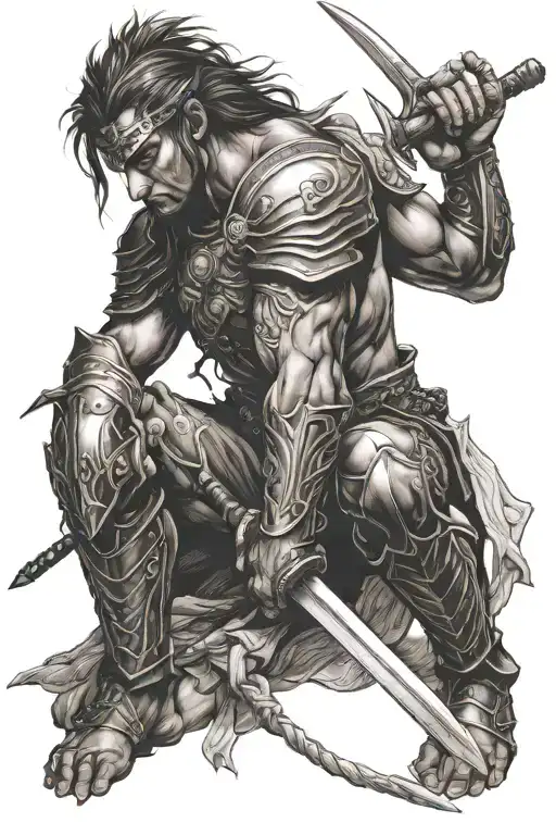 Warrior Kneeling With Sword Intertwined