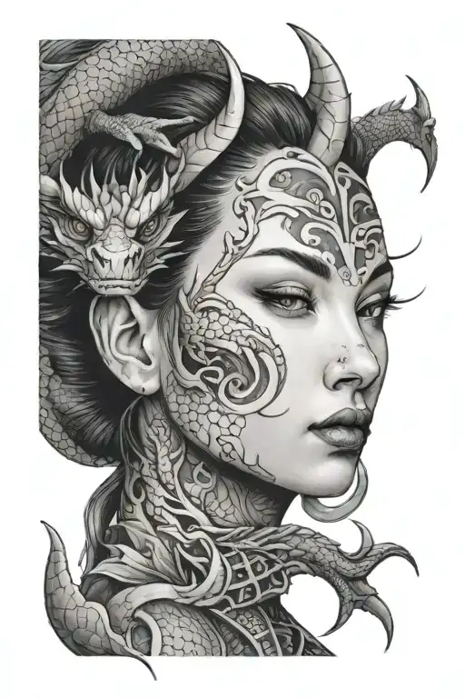 Lady Face With Dragon Wrapped