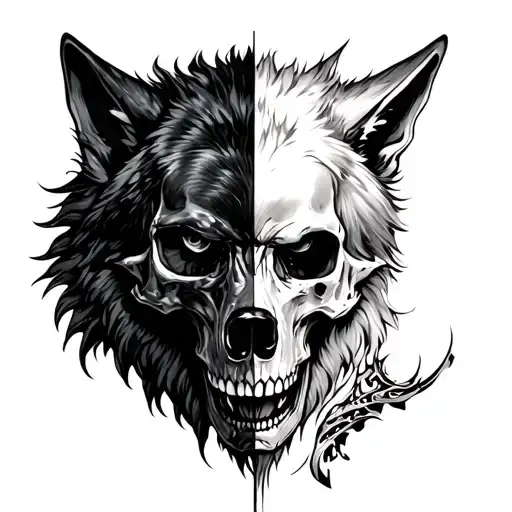 Half Skull Half Wolf Face Made