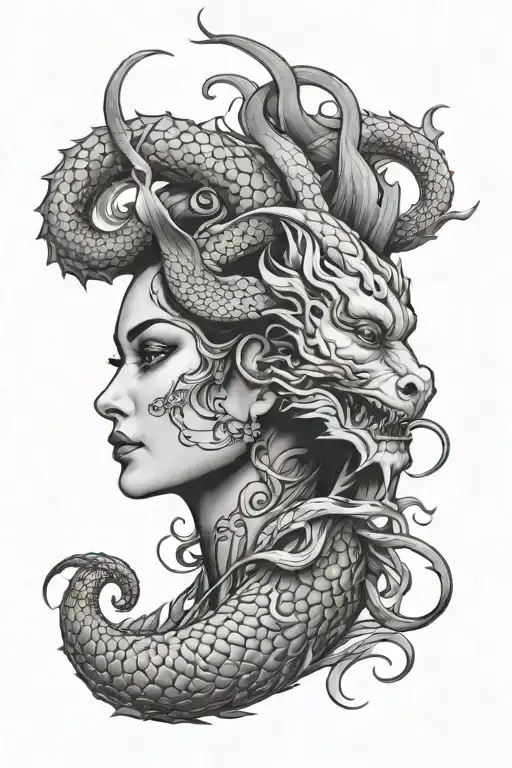 Lady Face With Dragon Wrapped