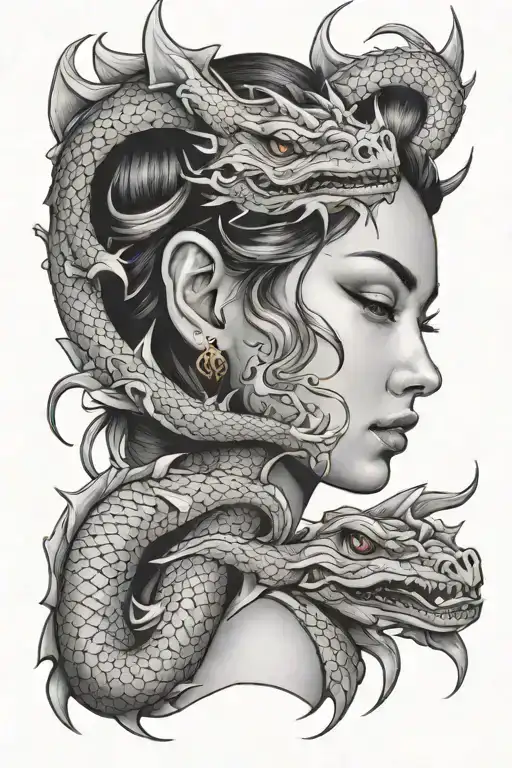 Lady Face With Dragon Wrapped