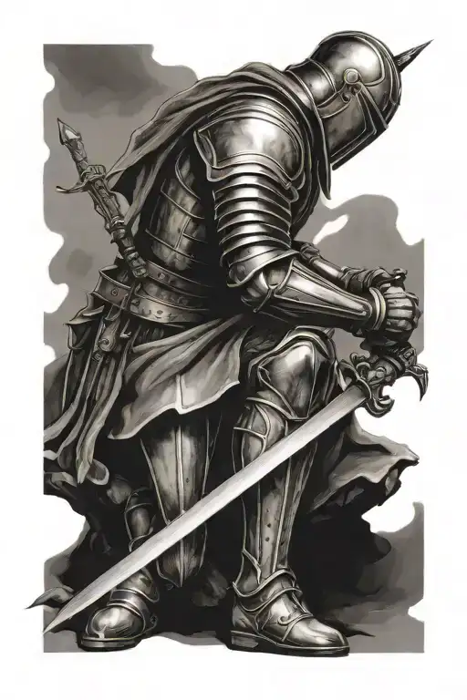 Knight Kneeling With Sword Infront Him