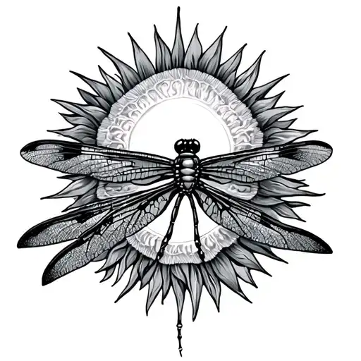 Dragonfly With Sun Sternum Tattoo Design