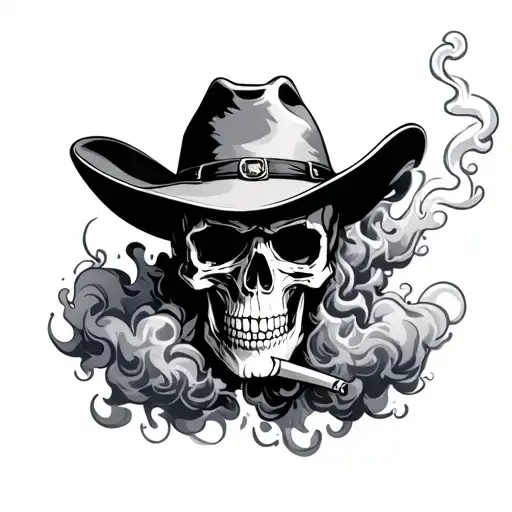 A Cowboy Skull Smoking A Joint Surrounded By Smoke