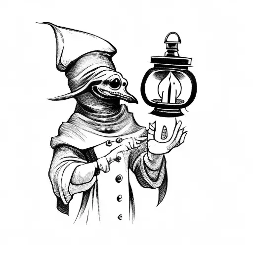 Plague Doctor Holding A Lantern That Looks Like An Hourglass