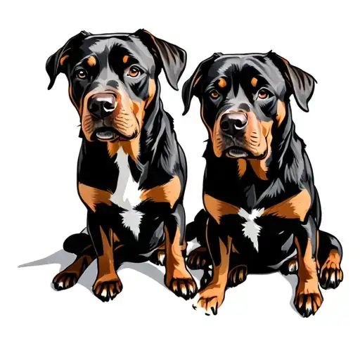 Fawn Dober Man Dog And Rottweiler Sitting