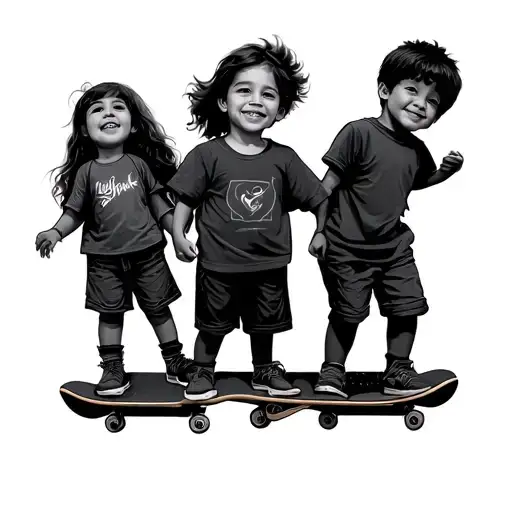 3 Kids Simple Draw Skateboard Travel Freedom Love