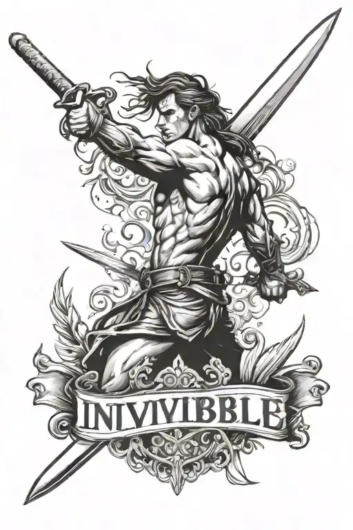 The Word Invincible With A Sword Through It Horizontally