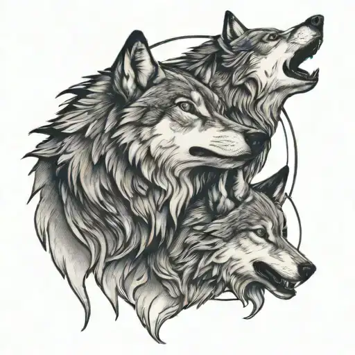 Three Wolves Howling At The Moon