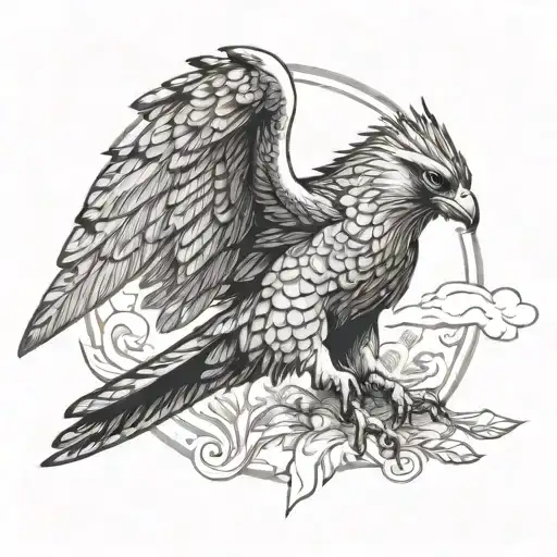 Falcon With Outstretched Wings Fantasy On Nature Background