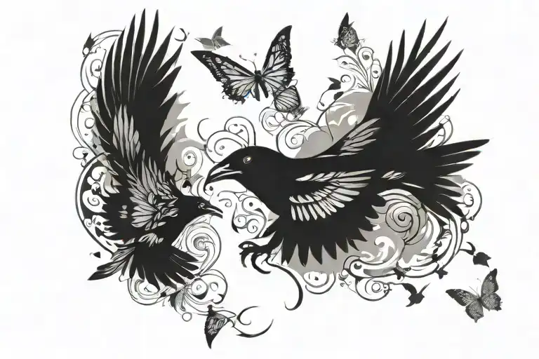 Crow Chasing The Butterfly