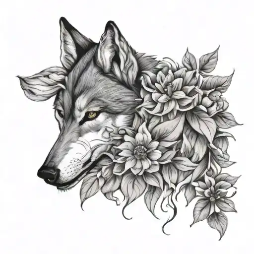 Wolf Head In Flowers