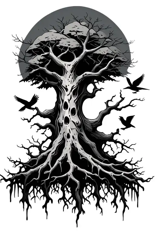 Tall And Thin Dead With No Leaves Poison Tree With Birds