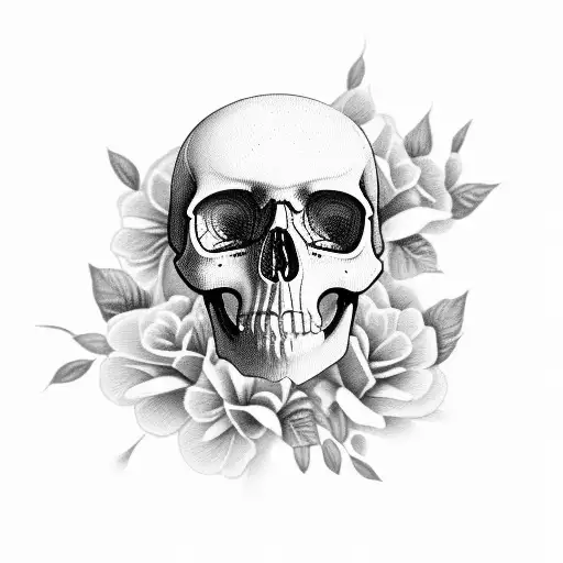 Realistic Skull Painted With Flowers