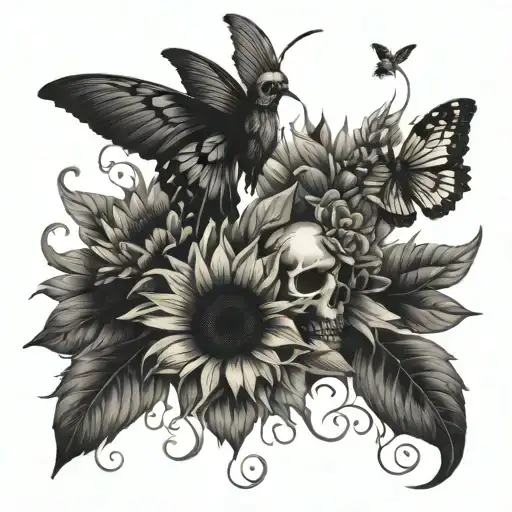 Skull Sunflower Butterfly Mirror Hummingbirds