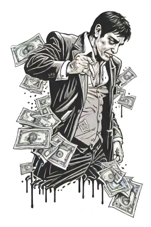 Scarface With Money Falling With A Quote