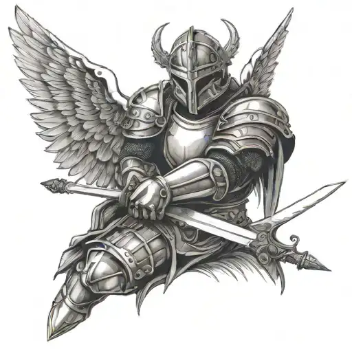 Angel In Armor With A Sword Is Tired And Smoking