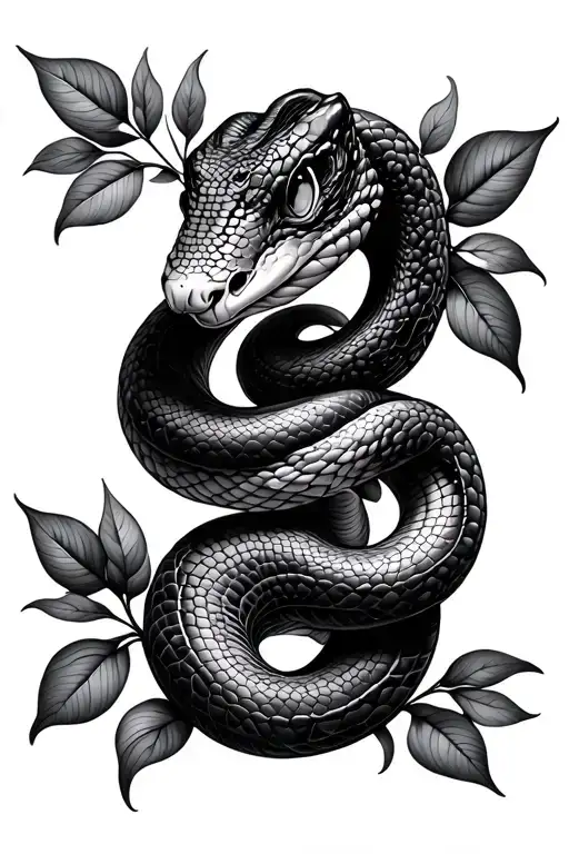 Fineline Snake With Leaves Wrapped Around And Geometrics