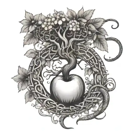 Yggdrasil Very And A Snake That Turns Around To Take An Apple