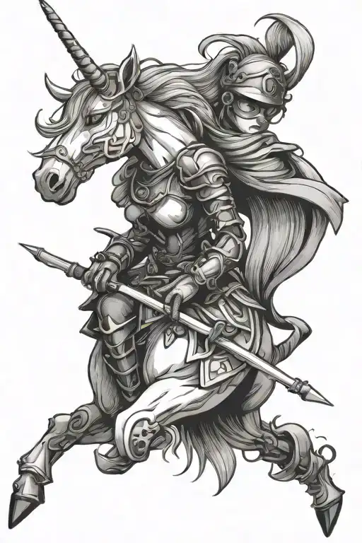 Anime Female Unicorn Ninja With Guns And Swords