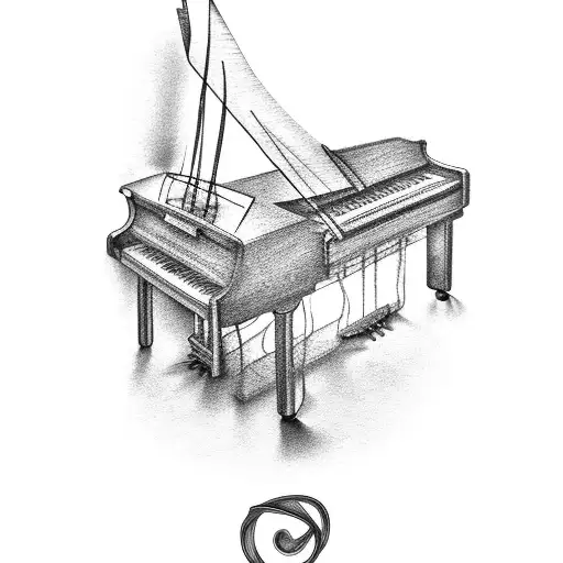 A Piano Keyboard Intertwined With Guitar Strings