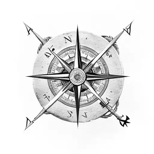 Norse Compass Broken And Weathered Held Up By Thors Hammer And Odins Spear