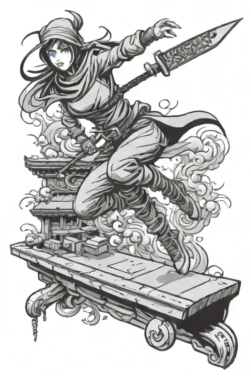 Manga Female Ninja Jumping Off A Ramp