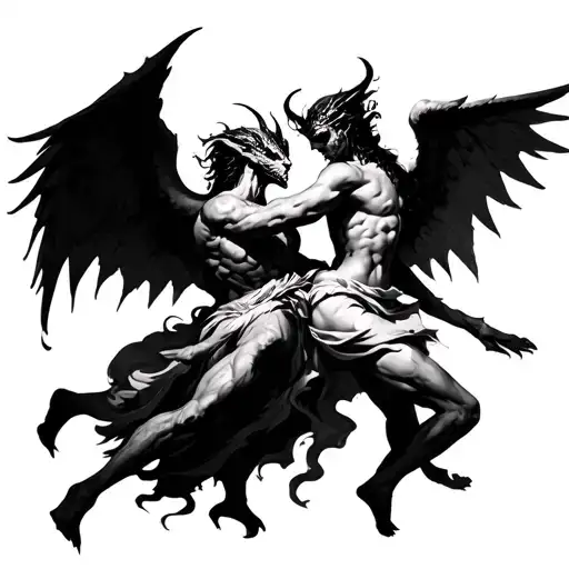 Demon And Angel Fighting Each Other