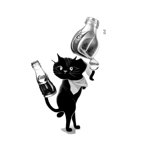 A Black Cat Holding A Bottle Of Coca Cola