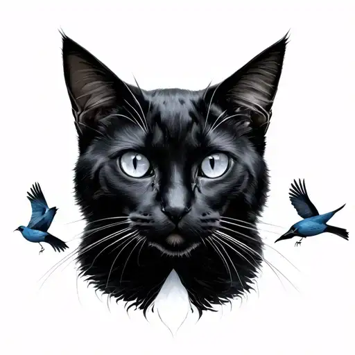 Black Cat With A White Spot On Chest With Birds F C Barcelona