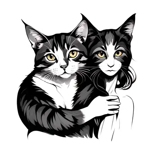 One Line Lady Holding A Cat