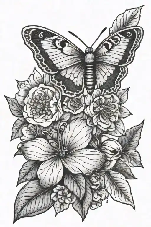 Moth Tattoo With Flowers