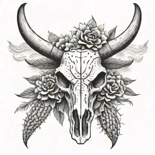 Longhorn Skull And Smoke And Texas And Cactus
