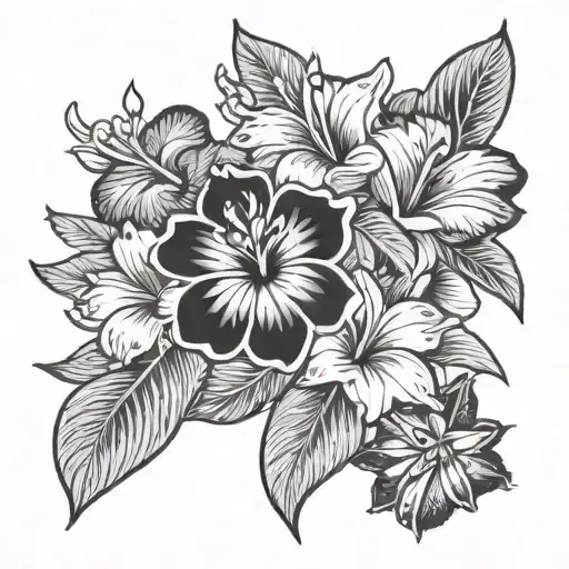Mamas With Hawaiian Flowers In Black And Gray