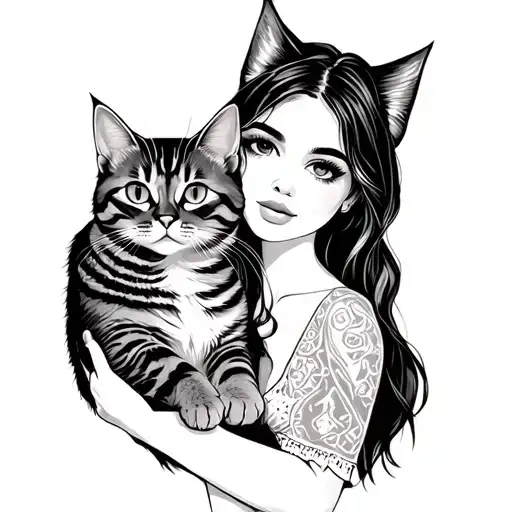 Out Line Of A Lady Holding A Cat