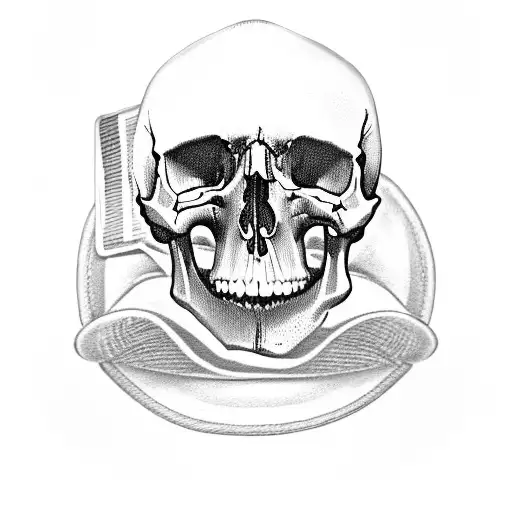 A Skull Wearing A Poker Hat With Cards Forming The Background In Black-grey Style